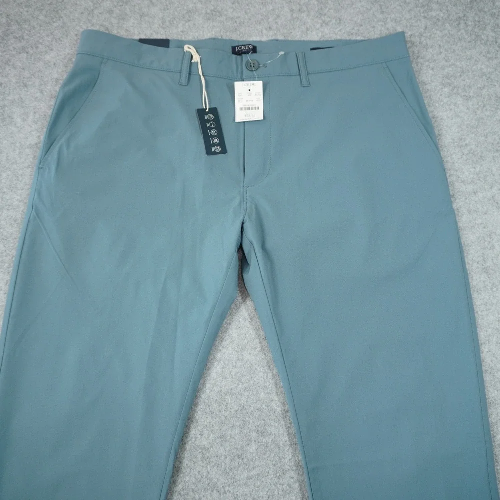 J. Crew‎ Slim Tech Pants Chino Mens 35x32 Blue Green Mountain Fog Stretch NEW